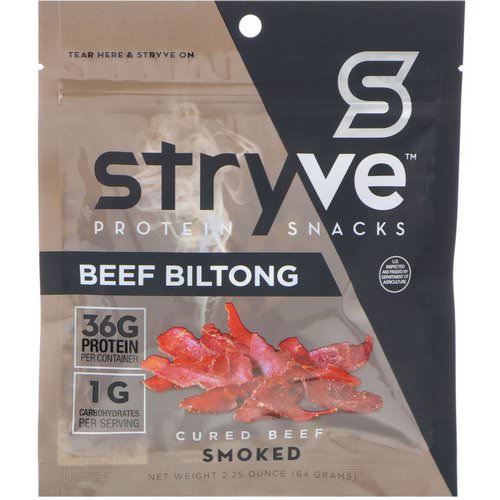 Stryve Foods, Protein Snacks, Beef Biltong, Smoked, 2.25 oz (64 g) فوائد