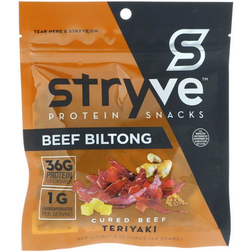 Stryve Foods, Protein Snacks Beef Biltong, Teriyaki, 2.25 oz (64 g) فوائد