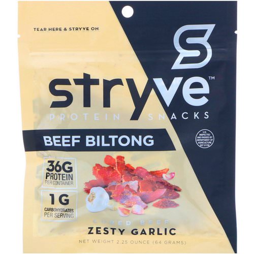 Stryve Foods, Protein Snacks Beef Biltong, Zesty Garlic, 2.25 oz (64 g) فوائد
