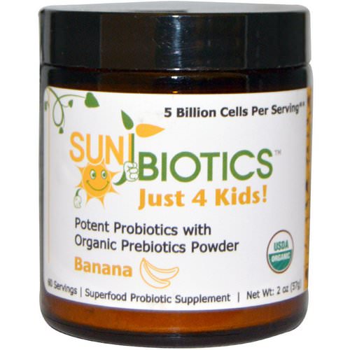 Sunbiotics, Just 4 Kids! Potent Probiotics with Organic Prebiotics Powder, Banana, 2 oz (57 g) فوائد