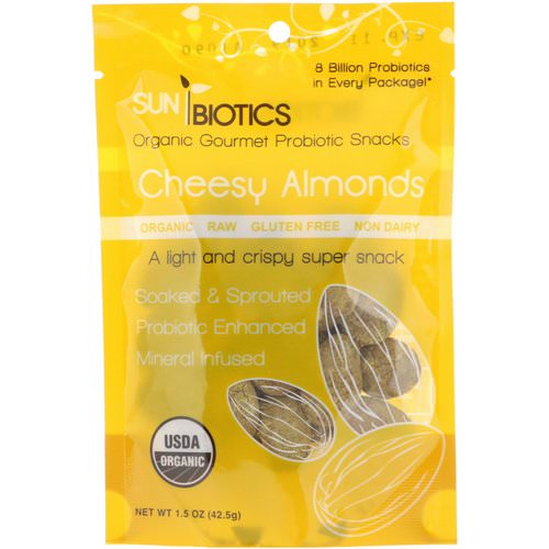 Sunbiotics, Organic Gourmet Probiotic Snacks, Cheesy Almonds, 1.5 oz (42.5 g) فوائد