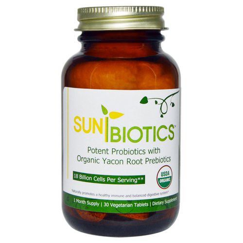 Sunbiotics, Organic, Potent Probiotics with Organic Yacon Root Prebiotics, 30 Veggie Tabs فوائد