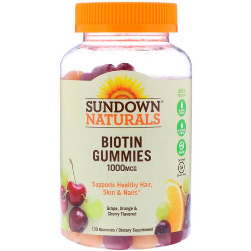 Sundown Naturals, Biotin Gummies, Grape, Orange and Cherry Flavored, 1000 mcg, 130 Gummies فوائد