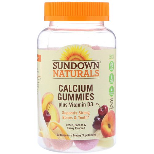 Sundown Naturals, Calcium Gummies, Plus Vitamin D3, Peach, Banana and Cherry Flavored, 50 Gummies فوائد
