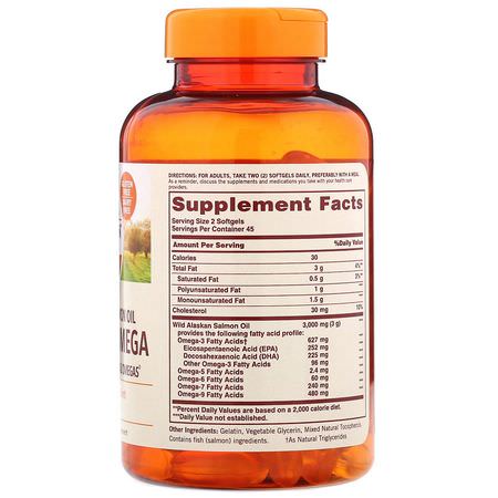 Sundown Naturals, Complete Omega, Wild Alaskan Salmon Oil, 1400 mg, 90 Softgels:تركيبات Omega 3-6-9, EFA