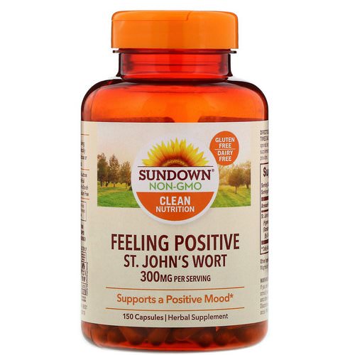 Sundown Naturals, Feeling Positive, St. John's Wort, 300 mg, 150 Capsules فوائد