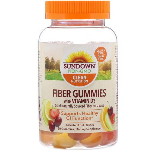 Sundown Naturals, Fiber Gummies with Vitamin D3, Assorted Fruit Flavors, 50 Gummies فوائد