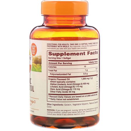 Sundown Naturals, Organic Flaxseed Oil, 1000 mg, 100 Softgels:مكملات بذ,ر الكتان, Omegas EPA DHA