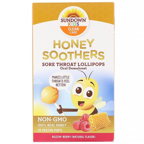Sundown Naturals Kids, Honey Soother, Sore Throat Lollipops, Buzzin' Berry, 10 Pectin Pops فوائد