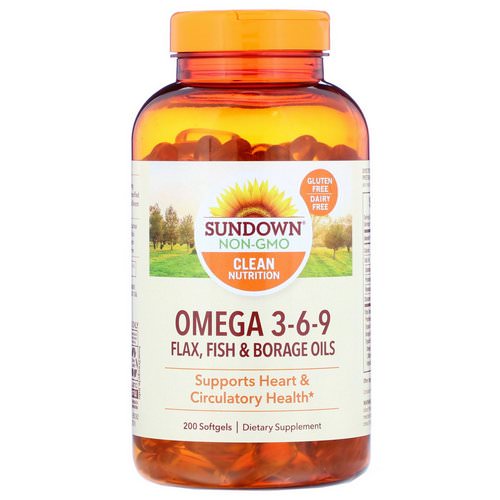 Sundown Naturals, Omega 3-6-9 Flax, Fish & Borage Oils, 200 Softgels فوائد