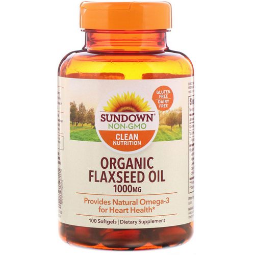 Sundown Naturals, Organic Flaxseed Oil, 1000 mg, 100 Softgels فوائد