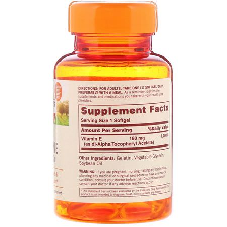 Sundown Naturals, Vitamin E, 180 mg (400 IU), 100 Softgels:فيتامين E, الفيتامينات
