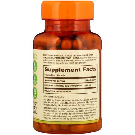 Sundown Naturals, Whole Herb Echinacea, 400 mg, 100 Capsules:الإنفل,نزا ,السعال
