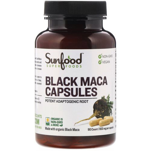 Sunfood, Black Maca Capsules, 800 mg, 90 Capsules فوائد