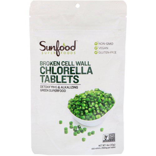 Sunfood, Broken Cell Wall Chlorella Tablets, 250 mg, 456 Tablets, 4 oz (113 g) فوائد