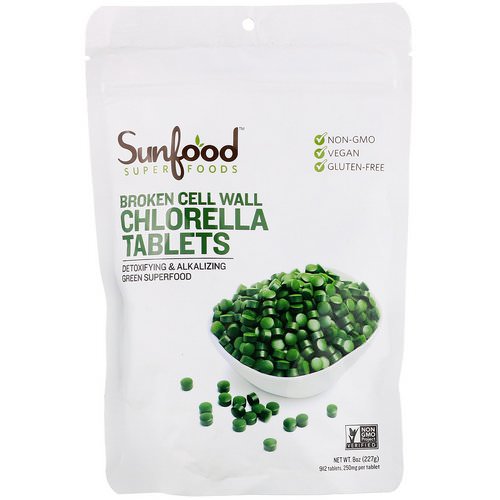 Sunfood, Broken Cell Wall Chlorella Tablets, 250 mg, 912 Tablets, 8 oz (227 g) فوائد