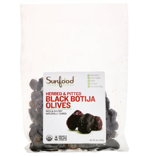 Sunfood, Organic Black Botija Olives, Herbed & Pitted, 8 oz (227 g) فوائد