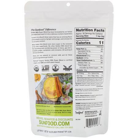 Sunfood, Organic Golden Milk Super Blend Powder, 6 oz (168 g):الكركمين, الكركم
