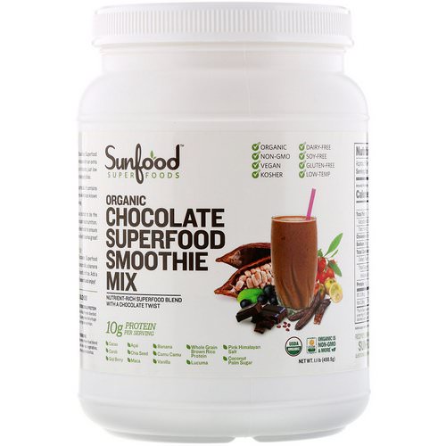 Sunfood, Organic Superfood Smoothie Mix, Chocolate, 1.1 lb (498.9 g) فوائد