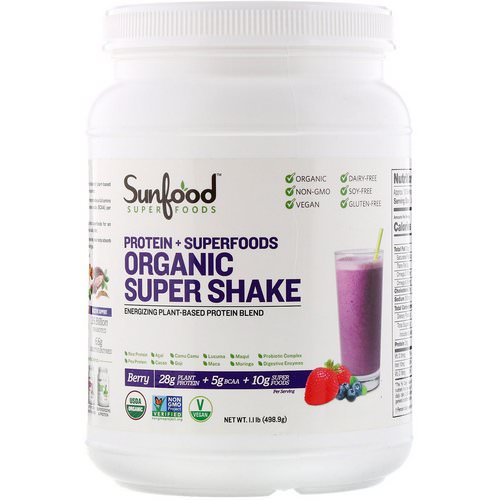 Sunfood, Protein + Superfoods, Organic Super Shake, Berry, 1.1 lb (498.9 g) فوائد