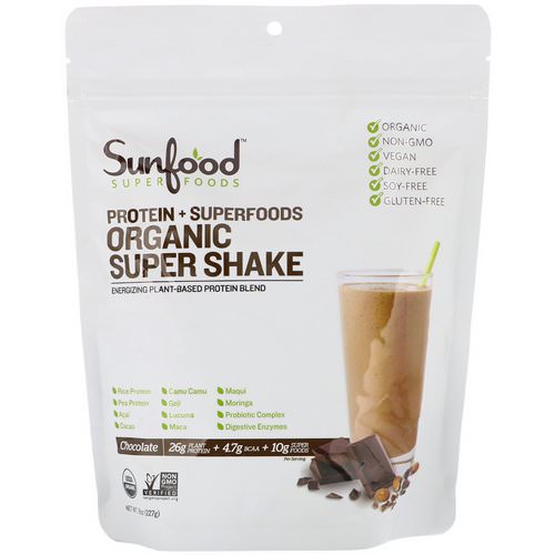 Sunfood, Protein + Superfoods, Organic Super Shake, Chocolate, 8 oz (227 g) فوائد