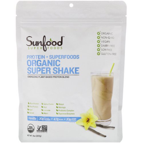 Sunfood, Protein + Superfoods, Organic Super Shake, Vanilla, 8 oz (227 g) فوائد