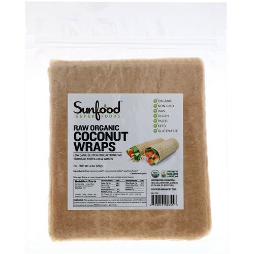 Sunfood, Raw Organic Coconut Wraps, 7 Wraps, 4.4 oz (126 g) فوائد