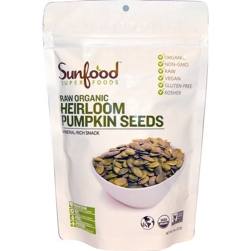 Sunfood, Raw Organic Heirloom Pumpkin Seeds, 8 oz (227 g) فوائد