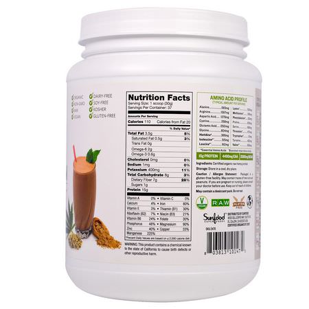 Sunfood, Raw Organic, Hemp Protein Powder, 2.5 lb (1.13 kg):البر,تين القنب, البر,تين النباتي