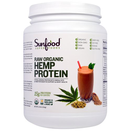 Sunfood, Raw Organic, Hemp Protein Powder, 2.5 lb (1.13 kg) فوائد
