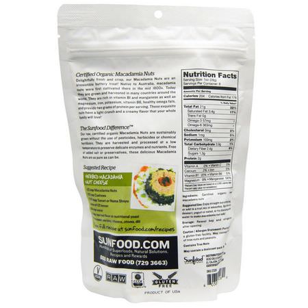 Sunfood, Raw Organic Macadamia Nuts, 8 oz (227 g):البذ,ر ,المكسرات