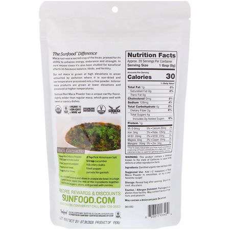Sunfood, Raw Organic Red Maca Powder, 8 oz (227 g):Maca, المعالجة المثلية