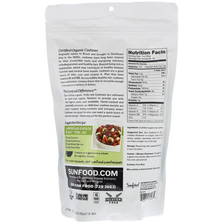 Sunfood, Raw Organic Whole Cashews, 1 lb (454 g):الكاج, البذ,ر