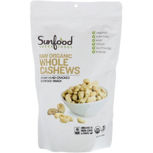 Sunfood, Raw Organic Whole Cashews, 1 lb (454 g) فوائد