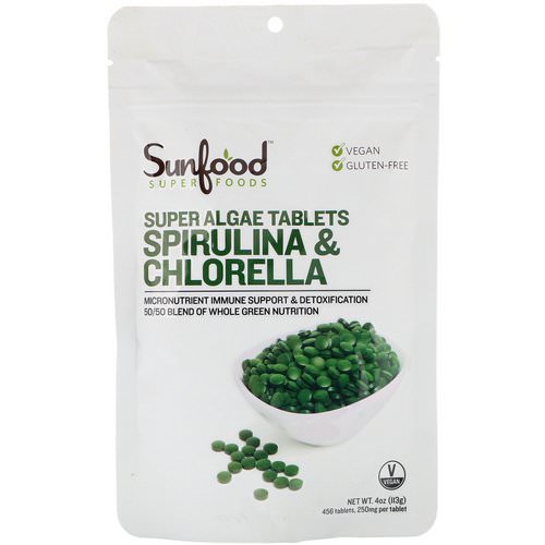 Sunfood, Spirulina & Chlorella, Super Algae Tablets, 250 mg, 456 Tablets فوائد