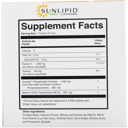 SunLipid, Liposomal Vitamin C, Naturally Flavored, 30 Packets, 0.17 oz (5.0 ml) Each:الأنفل,نزا ,السعال