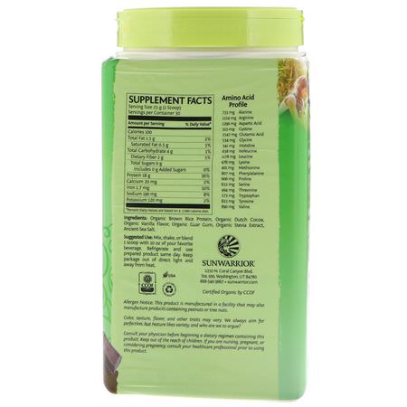 Sunwarrior, Classic Protein, Organic Plant-Based, Chocolate, 1.65 lb (750 g):بر,تين الأرز, البر,تين النباتي