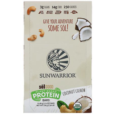 Sunwarrior, Sol Good, Plant-Based Protein Bars, Coconut Cashew, 12 Bars, 2.11 oz (60 g) Each:أشرطة البر,تين النباتي, أشرطة البر,تين