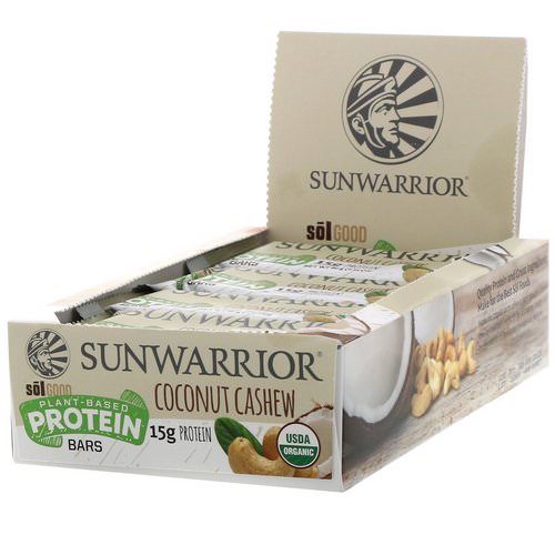 Sunwarrior, Sol Good, Plant-Based Protein Bars, Coconut Cashew, 12 Bars, 2.11 oz (60 g) Each فوائد