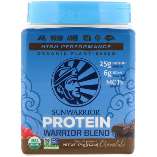 Sunwarrior, Warrior Blend Protein, Organic Plant-Based, Chocolate, 13.2 oz (375 g) فوائد