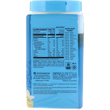 Sunwarrior, Warrior Blend Protein, Organic Plant-Based, Vanilla, 1.65 lb (750 g):البر,تين النباتي, المصنع