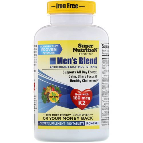 Super Nutrition, Men's Blend, Antioxidant Rich Multivitamin, Iron Free, 180 Tablets فوائد