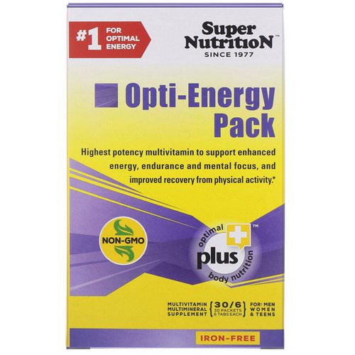Super Nutrition, Opti-Energy Pack, Multivitamin/Mineral Supplement, Iron-Free, 30 Packets (6 Tabs Each) فوائد