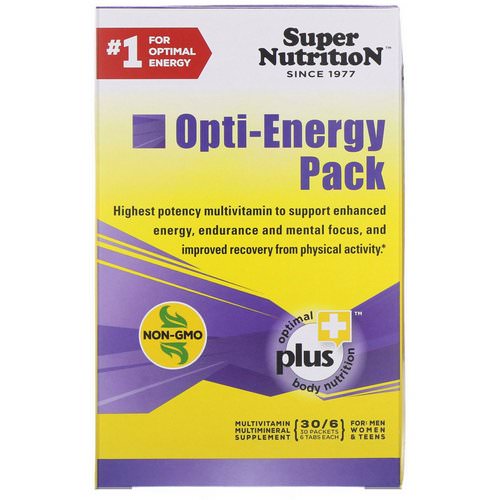 Super Nutrition, Opti-Energy Pack, MultiVitamin/Multimineral Supplement, 30 Packets, (6 Tabs Each) فوائد
