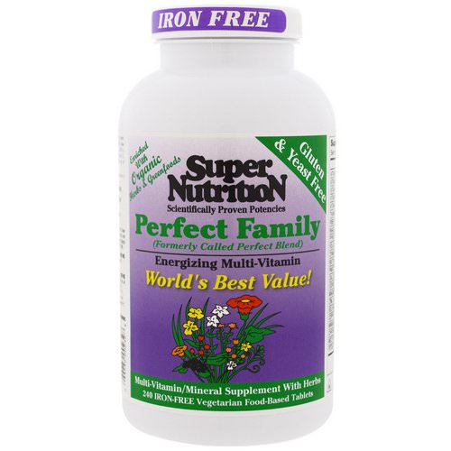 Super Nutrition, Perfect Family, Energizing Multi-Vitamin, Iron Free, 240 Vegetarian Food-Based Tablets فوائد