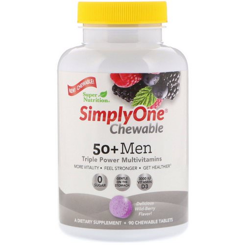Super Nutrition, SimplyOne, 50+ Men Triple Power Multivitamin, Wild-Berry Flavor, 90 Chewable Tablets فوائد