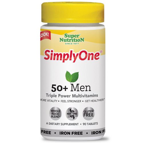 Super Nutrition, SimplyOne, 50+ Men Triple Power Multivitamins, Iron-Free, 90 Tablets فوائد