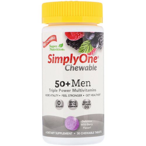 Super Nutrition, SimplyOne, 50+ Men, Triple Power Multivitamins, Wild-Berry Flavor, 30 Chewable Tablets فوائد
