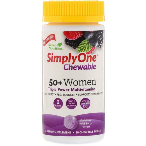 Super Nutrition, SimplyOne, 50+ Women, Triple Power Chewable Multivitamin, Wild-Berry Flavor, 30 Chewable Tablets فوائد