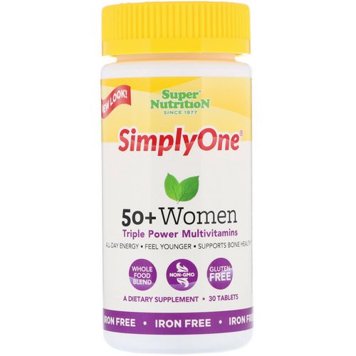 Super Nutrition, SimplyOne, 50+ Women, Triple Power Multivitamins, Iron Free, 30 Tablets فوائد